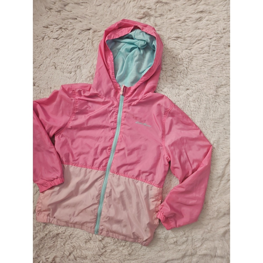 Eddie Bauer Pink Colorblock Windbreaker Hooded Jacket Girls Size L 12/14 Zip